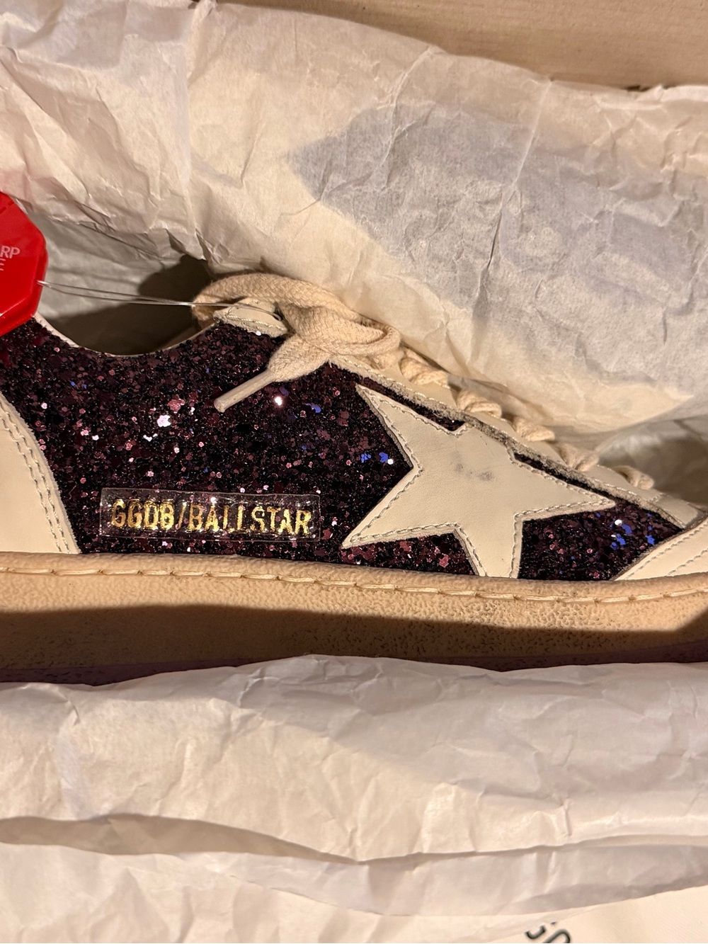Golden Goose BallStar Low-Top Sneakers in Cream & Plum Glitter - Picture 9 of 14